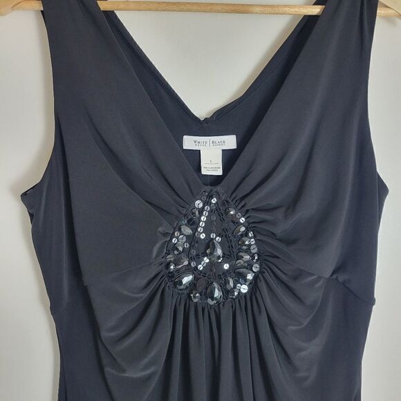 White House Black Market Dressy Bust Gather Black Top - Picture 2 of 8